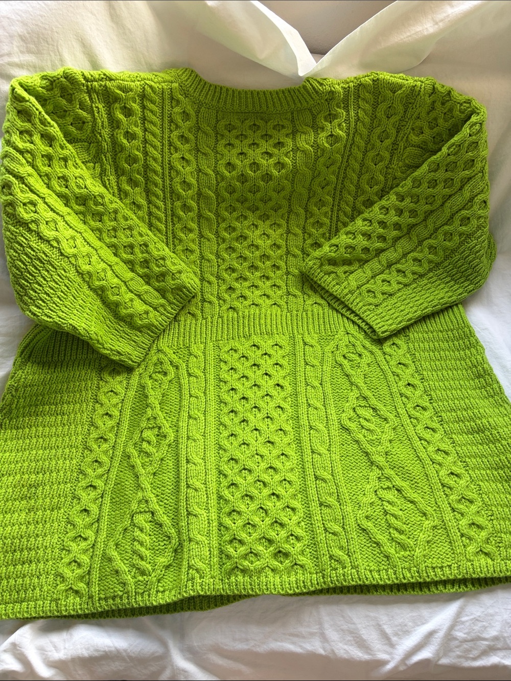 Merino Wool Cardigan Sweater XXL Plus Green Made Ireland Cable Knit Cottagecore - Picture 7 of 9